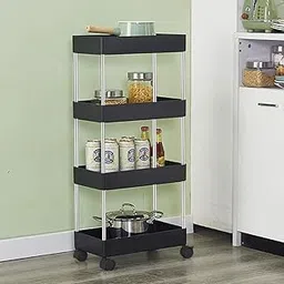 4-Tier Rolling 4 Compartments Storage Cart, Mobile Utility Organizer with Wheels, Black-picture-11