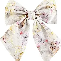 leonyvie Linen Hair Bow - Sailor Bow (White Floral)-picture-48