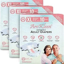 Aro Kleen (Isi Certified)Premium Unisex Adult Diapers Tape Style -30 Count(Extra Large)With Odour Lock And Anti-Bacterial Absorbent Core- Waist Size 127-170 Cm(50"-67")-Pack Of 3 image 1