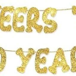 TrifleArte Cheers to 50 Years Banner | 50th Birthday Party Golden Glitter Banner | Party Decorations and Supplies | Wedding Anniversary Decorations | Pre-Strung-picture-58