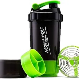 VIYANG SALES Protein Shaker Bottle, 500 ML, 3-Layer Storage with Pill Compartment, Black and Green-picture-45