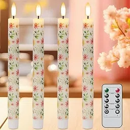 GenSwin Taper Candles Battery Operated with Remote, 4 Pack Spring Flameless Taper Candles with Flower Decals, Real Wax LED Candlesticks for Spring Home Decorations(Yellow Flower, 0.75”x9.65”)-picture-14