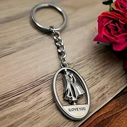 MASIPICKS Silver Metal I Love You Rotating Valentine Couple Keychain | Gift Keyring for Girlfriend/Boyfriend-picture-34