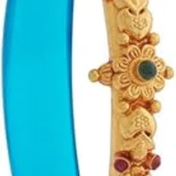 kushal's Ruby-Green Gold Plated Ethnic 92.5 Pure Silver Temple Bangle Pendant - 399377-picture-38