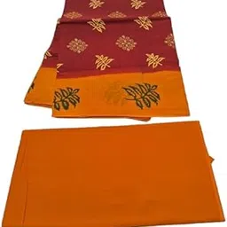 Traditional Cotton Block Print Saree, Maroon and Orange, Ethnic Indian Wear, Handloom Fabric-picture-14