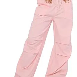 the souled store Parachute Pants: Pink Women and Girls Drawstringed Cotton Baggy Fit Joggers-picture-18