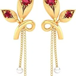 p.c. chandra jewellers 14k Gold Earrings With Leaf Design And Pearl Chain Drops For Women & Girls - 0.8 Gram-picture-41