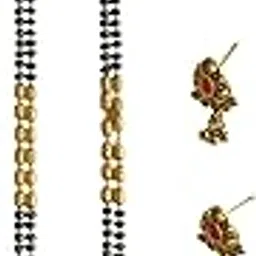 aaiku Black Golden Micro Polish Finishe Mangalsutra and Pendant with Earrings Set for Women Size 36 Inch 6 month Warranty for Polish-picture-49