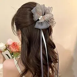 Melodio Elegant Lace Butterfly Tulle Bow Hair Claw Clips with Ribbon Tassel – Dainty Mesh Butterfly Hair Accessories with Long Tail for Birthday, Wedding & Party Hairstyles for Women (Grey)-picture-56