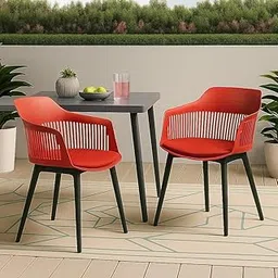Creative Set of 2 Vibrant Red Plastic Chairs with Ergonomic Design, Breathable Backrest, Soft Upholstered Seat, and Sleek Black PVC Legs for Modern Dining, Cafe. | (Pack of 2)(Red)-picture-12