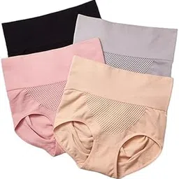 Cotton High Waist Panties Tummy Control Underwear Ladies Briefs Shapewear Double Layer Half Body Shaper Underwear for Women(Pack of 4)-image-70