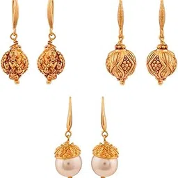 radha's creations Alloy Traditional Fashion Jewellery 22K Yellow Gold Ethnic Alloy Stylish (3 Pairs of Huggies Hoops Earrings) Set For Women's & Girls - 1309-picture-38