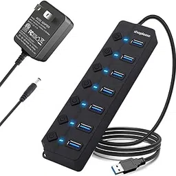 USB 3.0 Splitter with 5V/2A Power Adapter, 7-Port USB 3.0 Hub with Individual Power Switches and Lights, Portable Expansion Data Hub with 120cm Cable for Windows, Vista, XP, Linux, Mac OS X-image-62