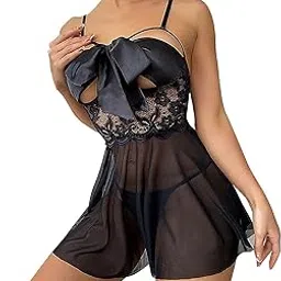grofl Women's Lace & Satin Floral Above Knee Babydoll Lingerie-picture-31
