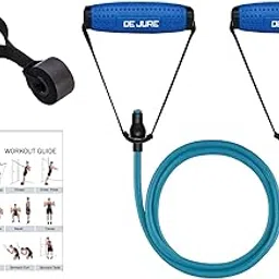 De Jure Fitness Resistance Band Set with Handles, Portable Toning Tubes with Door Anchor Comfort PVC Handle with Exercises Chart Included (50 LBS, Blue Handle with Blue Tube)-picture-38