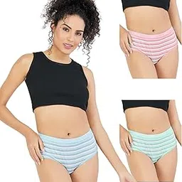 trylo Riza Yiking Nxt Women's Full Hip Coverage Combed Cotton Fabric, Hipster High Waist,1 Inch (2.5 cm) Outer Elastic Panties (Pack of 3 - Printed Colors May Vary)-picture-38