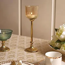 Pure Home + Living Brown Ribbed Glass Tall Hurricane with Stand - Small-picture-31