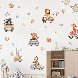 Pumkins Road Trip Adventure Animals Driving Cars Balloons Stars Wall Stickers for Kids Room Bedroom Living Room Door Wall Decoration Baby Boy Girl Room Nursery Playroom Decor-picture-26
