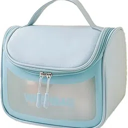 Clear Toiletry Bag, Wash Make Up Bag PVC Waterproof Zippered Cosmetic Bag, Portable Carry Pouch for Women Men (D Shape Blue)-picture-22