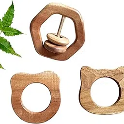 babycov Neem Wood Teethers for Babies | Natural and Organic | Wooden Baby Teether | Helps in Teething | for Infants 3+ Months | (Bear + Cat +Hexagon Rattle)-picture-17