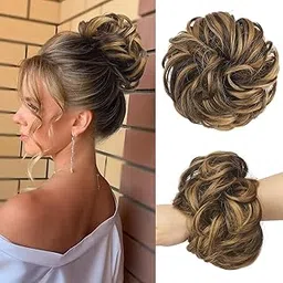 INHEAVEN Messy Bun Hair Piece - Elastic Wavy Curly Hair Bun Scrunchies Extensions Synthetic Chignon Hairpieces for Women Girls (caramel blonde)-picture-15