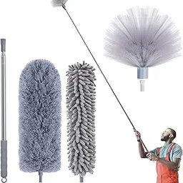 IVYROLL Cobweb Duster With Extension Pole, 100'' Ceiling Kit With Microfiber Feather & Chenille Dusters, Reusable, Bendable, Washable-picture-23