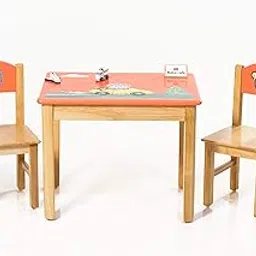 Modern Kraftz 'Jack and The Bear' Themed Wooden Kids Study Table with 2 Chairs Set for Home and Play School - Orange-image-9