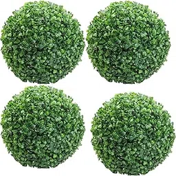 Fourwalls PVC Plastic Artificial Eucalyptus Boxwood Topiary Grass Ball (23 cm Total Diameter, Green, Set of 4)-picture-35