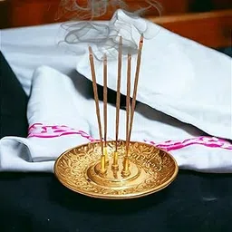 RTWARE Brass Incense Sticks Holder, Agarbatti Stand with Ash Catcher, 4 Inch, Gold (Round) for Mandir Home & Office Decoration-picture-29