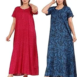 Cotton Half Sleeve Nighty/Maxi/Nightdress/Gown for Women (PINKI Pink Blue ANGUR-99 XL_PT)-picture-45