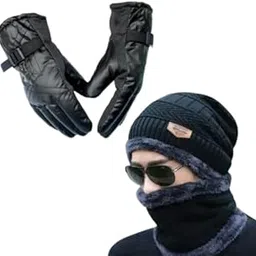 Winter Woolen Beanie Cap and Glove Set of 2, Unisex, Extra Cold Protection-picture-32