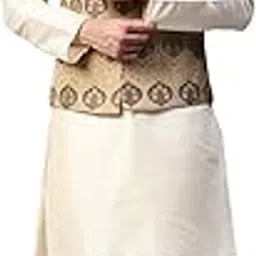 manq Men Red Self Design Kurta with Churidar & Nehru Jacket-picture-10