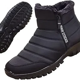ffaacca Men's Waterproof Warm Cotton Zipper Snow Ankle Boots, Winter Warm Slip on Thick Plush Mens Snow Boots, Non-Slip Winter Shoes for Men (Black,10.5)-picture-53