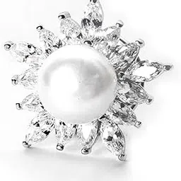 jsaj 92.5 STERLING SILVER SAREE BUTTON BROOCHES ZIRCONIA WITHPEARL STONE-picture-31