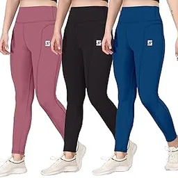 kashikay creation Women’s Polyester Stretchable Leggings with Solid Print High Waist Cargo Style Slim Fit and Standard Length | Activewear Tights | Gym Fitness Leggings | Daily Use Set | Multiset image 1