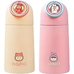 Creative Cartoon Printed Glass Water Bottle for Boys & Girls | Double Layer Inner Glass Outer Plastic | Cute Animal Design Leak-Proof Insulated Flask for Kids ? 360 ML-image-1