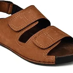 nico nerini Men's Genuine Leather Tan Velcro Strap Sandals – Open-Toe Casual Outdoor Comfort Footwear-picture-44
