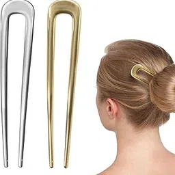 HONEY ACCESSORIES- 2pcs Metal U Shaped Hair Pins French Hairpin Vintage Forks Sticks Bobby Pin Kit for Updo Bun Women Girls Hairstyle Hair Accessories (gold, silver 2PCS)-picture-34