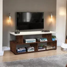 WUDCAFE Engineered Wood TV Unit for TVs up to 45" inches, Showcase with Storage Shelves for Set Top Box, Books, Entertainment tv Unit for Living Room, Walnut-White Finish (L 101 x B 41 x H 42 cm)-image-34