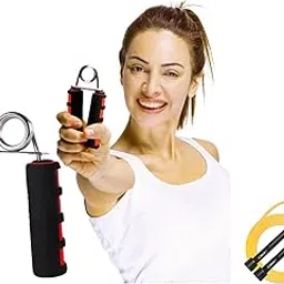 Hand Grip Strengthener with Foam Handle Red-Black & Skipping Rope Black-picture-37