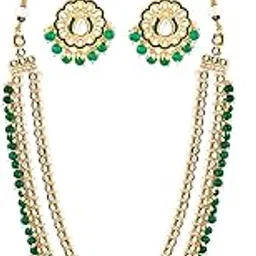 zaveri pearls Green Meenakari Bridal Kundan Long Necklace Earring & Maangtikka Set For Women-ZPFK17195-picture-45