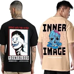 veirdo Pure Cotton Oversized Loose & Baggy Fit Drop Shoulder Half Cool Graphic & Typographic Printed T-Shirts Combo for Men & Boys (Size Options: S to 2XL)-picture-53
