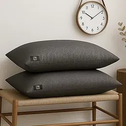 WOODWHITE Grey Pillow Set of 2 in 41 x 61 cm | 16” x 24” Inch with Self Design & Plush Microfibre Filling.-picture-10