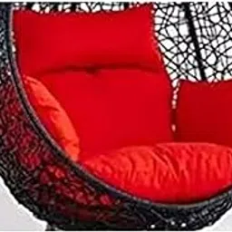 Aashvicraft Premium Single Seater Hammock Black Swing Chair Without Stand & Red Cushions | Indoor Outdoor Hanging Chair for Balcony, Garden, Patio, Living Room|UV-Protected Wicker|-image-124