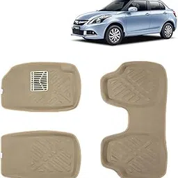 Kingsway Maruti Suzuki Swift Dzire Car Mat 4D, Only Compatible with Year 2012 to 2017 All Model, Set of 3 Pcs Car Floor Mats, Premium Car Accessories, Tray Shape PVC 4D Foot Mats, Washable, Beige-image-1
