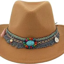 snappsy Women Men Western Cowboy Hat Fedora Hat Sun Hat for Festival Party Light Brown-picture-27