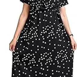 Maternity Midi Dress with Star Print Pattern Black Cotton Empire Waist, Short Sleeve Draped Dupatta Style-image-63