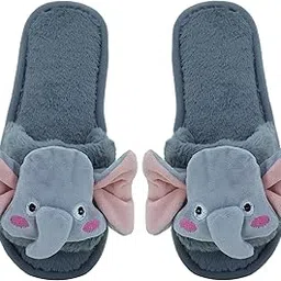 dekkin womens Soft Winter Indoor Open Fur Elephant Design Slipper-picture-29