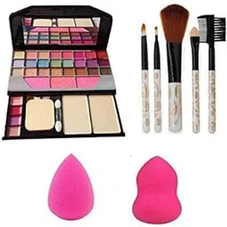 FROSTED COSMETIC Multicolor Makeup Kit with 5 Pcs White Makeup Brushes and 2 Pink Beauty Blenders Set For Women (Pack of 8)-image-12