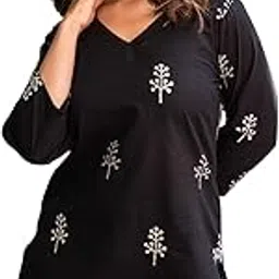 sangouri Elegant Black Handblock Printed Viscose Rayon Kurti – Timeless Ethnic Charm Short Kurta 1083-picture-15